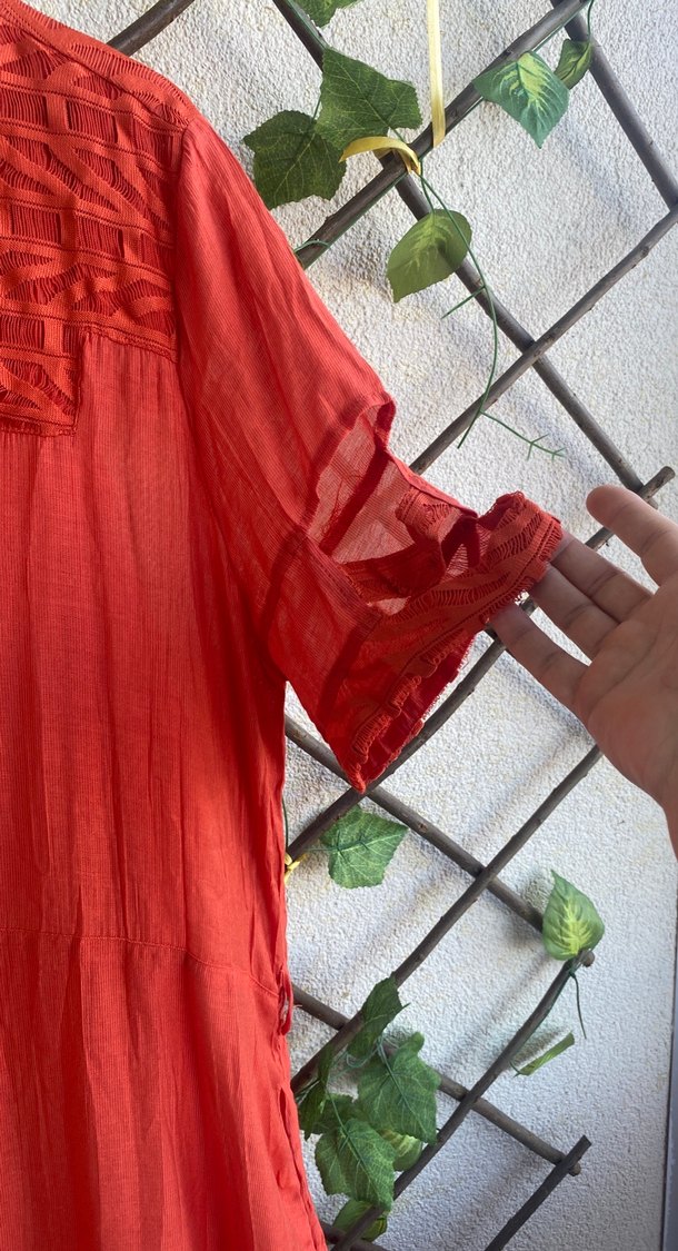 Nakışlı Kırmızı Uzun Hamile Tuniği - Görsel 3