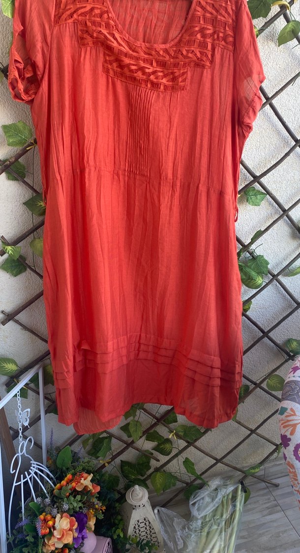 Nakışlı Kırmızı Uzun Hamile Tuniği - Görsel 2