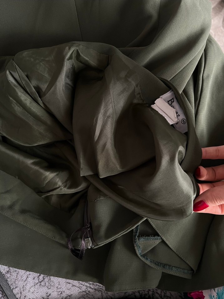 Drapeli Midi Haki Kadın Etek - Görsel 3