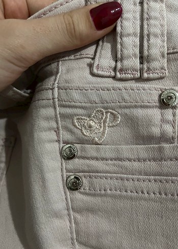Düğmeli Pudra Pembesi Kadın Denim Pantolon - Görsel 2