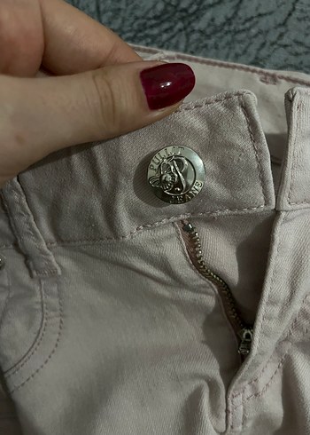 Düğmeli Pudra Pembesi Kadın Denim Pantolon - Görsel 3