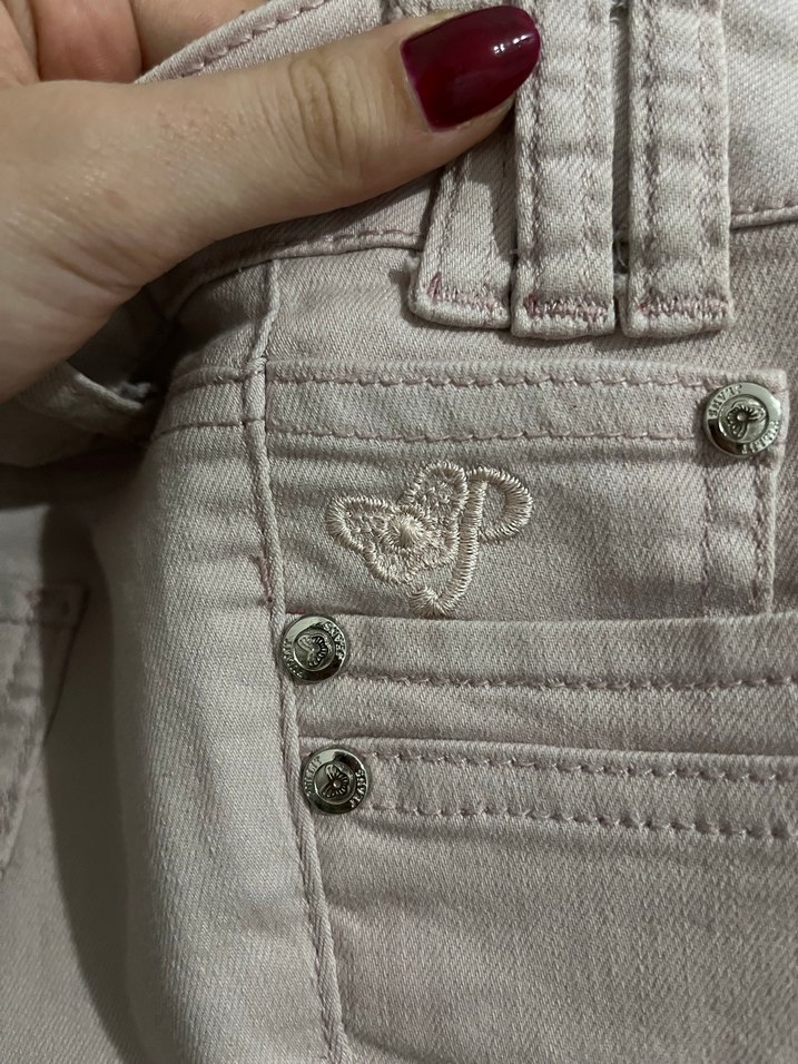 Düğmeli Pudra Pembesi Kadın Denim Pantolon - Görsel 2