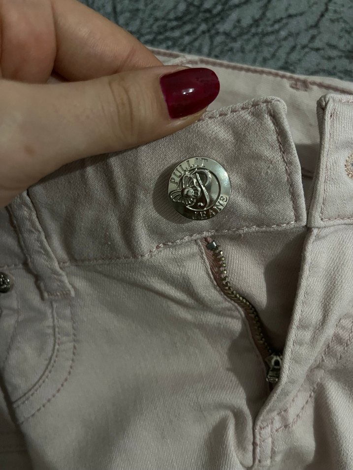 Düğmeli Pudra Pembesi Kadın Denim Pantolon - Görsel 3