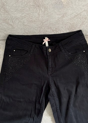 Taşlı Siyah Kadın Jean - Görsel 6