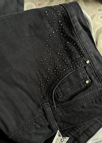 Taşlı Siyah Kadın Jean - Görsel 2