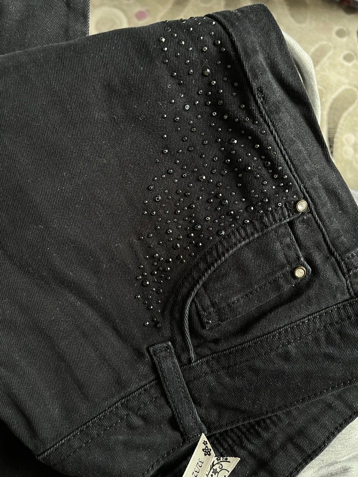 Taşlı Siyah Kadın Jean - Görsel 2