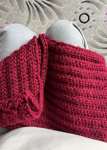 Bordo Örgü Kadın Şal - Görsel 3