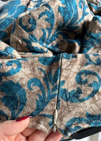 Kahverengi Desenli Vintage Uzun Elbise - Görsel 4