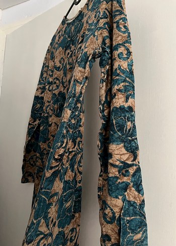 Kahverengi Desenli Vintage Uzun Elbise - Görsel 2