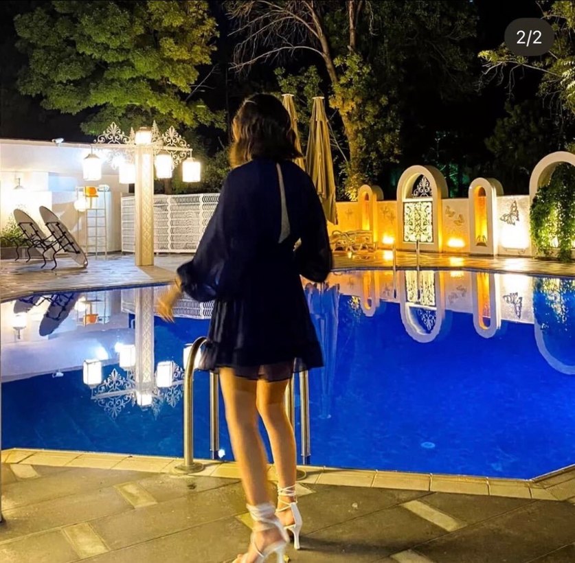 Lacivert Kısa Fırfırlı Bohem Elbise - Görsel 2