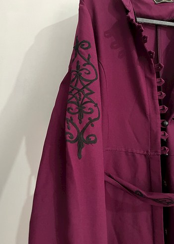 Bordo İşlemeli Uzun Bohem Pardesü - Görsel 2