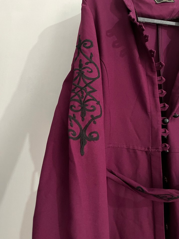 Bordo İşlemeli Uzun Bohem Pardesü - Görsel 2