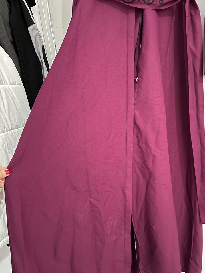 Bordo İşlemeli Uzun Bohem Pardesü - Görsel 4