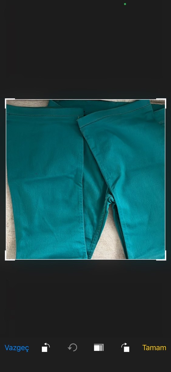 Düğmeli Turkuaz Kadın Denim Pantolon - Görsel 2