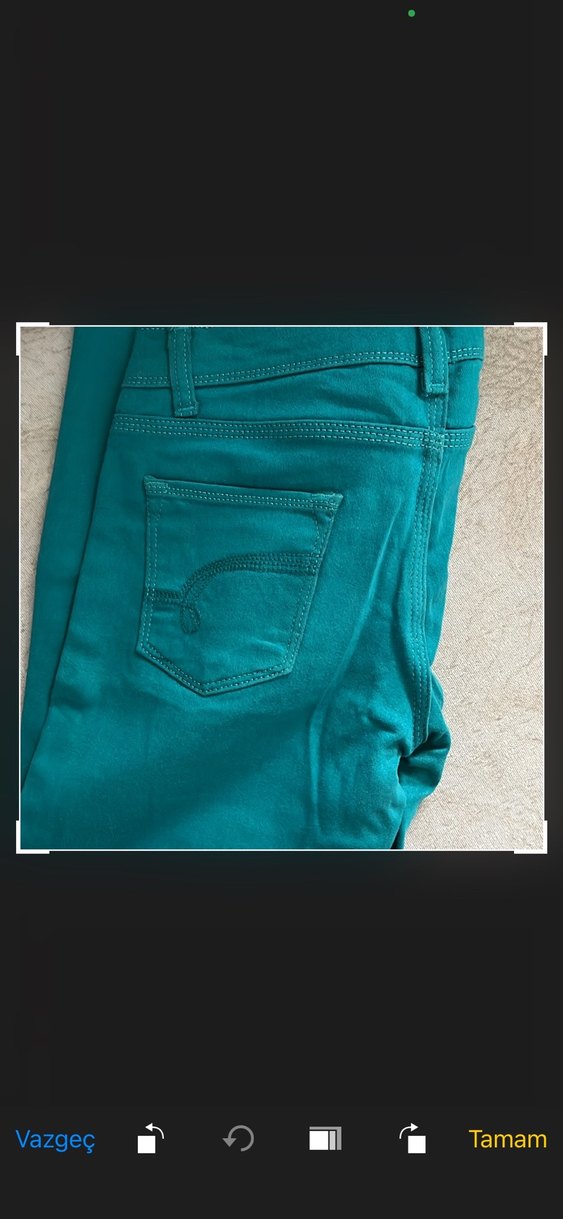 Düğmeli Turkuaz Kadın Denim Pantolon - Görsel 3