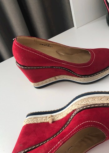 Kırmızı Süet Dolgu Topuklu Kadın Espadril - Görsel 4