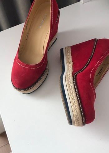 Kırmızı Süet Dolgu Topuklu Kadın Espadril - Görsel 2