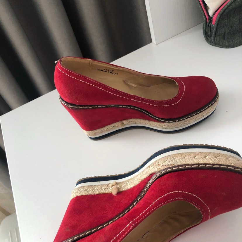 Kırmızı Süet Dolgu Topuklu Kadın Espadril - Görsel 4