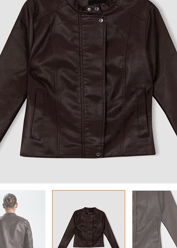 Defacto Kahverengi Su İtici Suni Deri Biker Ceket - Görsel 5