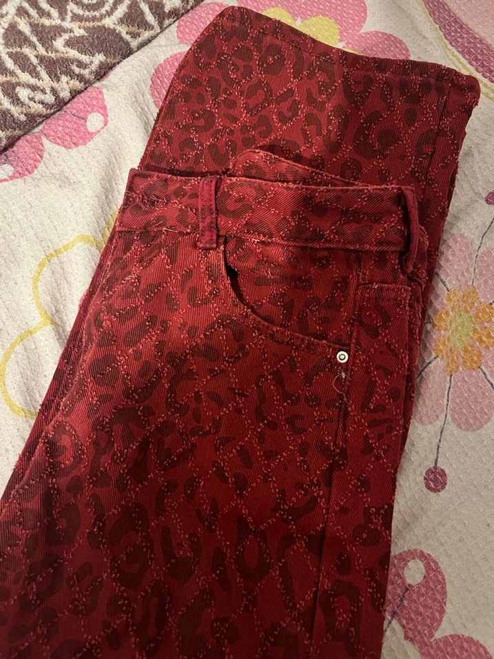 Bordo Yılan Desenli Kadın Kumaş Pantolon - Görsel 2