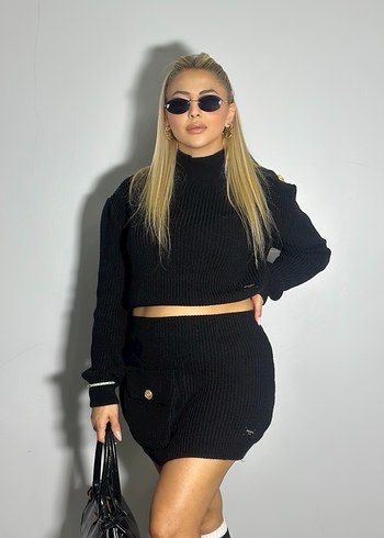 Siyah Deri Mini Triko Elbise - Görsel 2