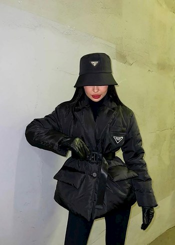 Siyah Deri Kemerli Kadın Kışlık Ceket - Görsel 2