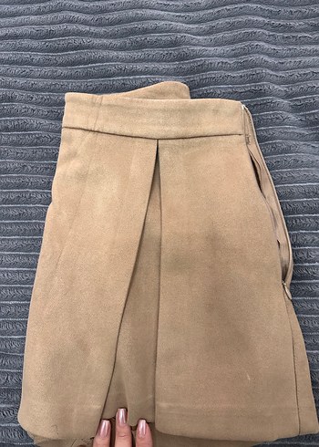 Bej Süet Pilili Mini Etek - Görsel 2