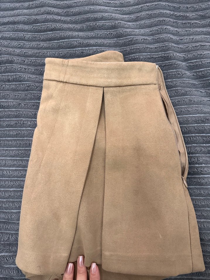 Bej Süet Pilili Mini Etek - Görsel 2