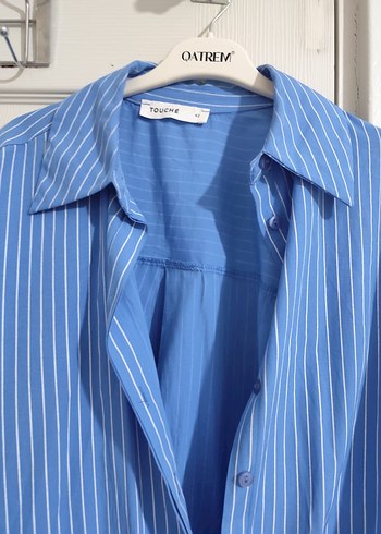 Mavi Çizgili Uzun Kollu Kadın Gömlek - Görsel 2