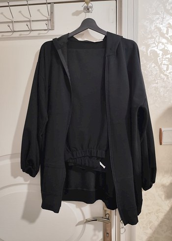 Siyah Kapüşonlu Fermuarlı Oversize Sweatshirt - Görsel 2