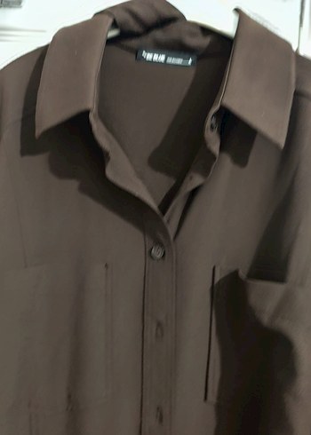 Düğmeli Uzun Kollu Kahverengi Kadın Gömlek - Görsel 4