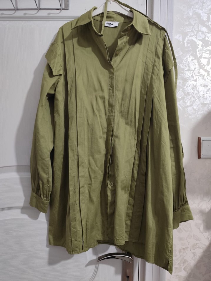 Kadın Haki Uzun Kollu Keten Gömlek - Görsel 2