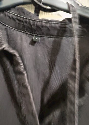 Düğmeli Siyah Uzun kot gömlek - Görsel 2