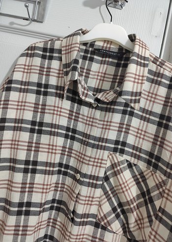 Bej Gri Kareli Pamuklu Salaş Gömlek - Görsel 2