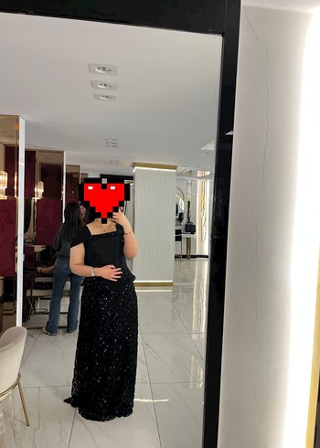 Siyah Nakışlı Straplez Uzun Abiye Elbise - Görsel 3