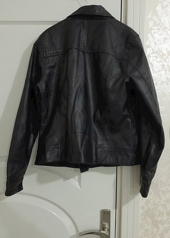 Kemerli Siyah Deri Kadın Biker Ceket - Görsel 2