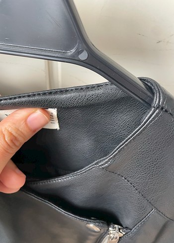 Siyah Deri Biker Ceket Fermuarlı - Görsel 5