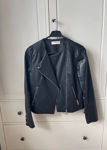 Siyah Deri Biker Ceket Fermuarlı - Görsel 2