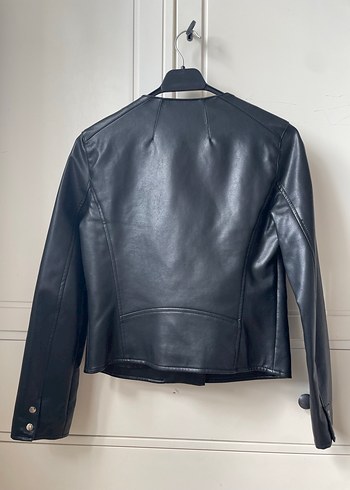 Siyah Deri Biker Ceket Fermuarlı - Görsel 6