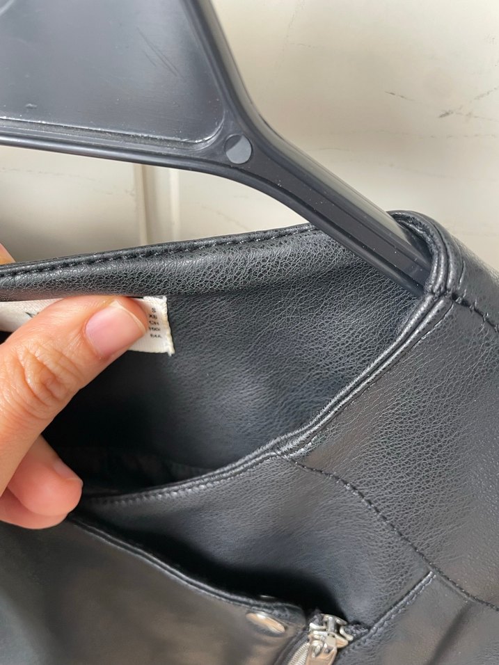 Siyah Deri Biker Ceket Fermuarlı - Görsel 5