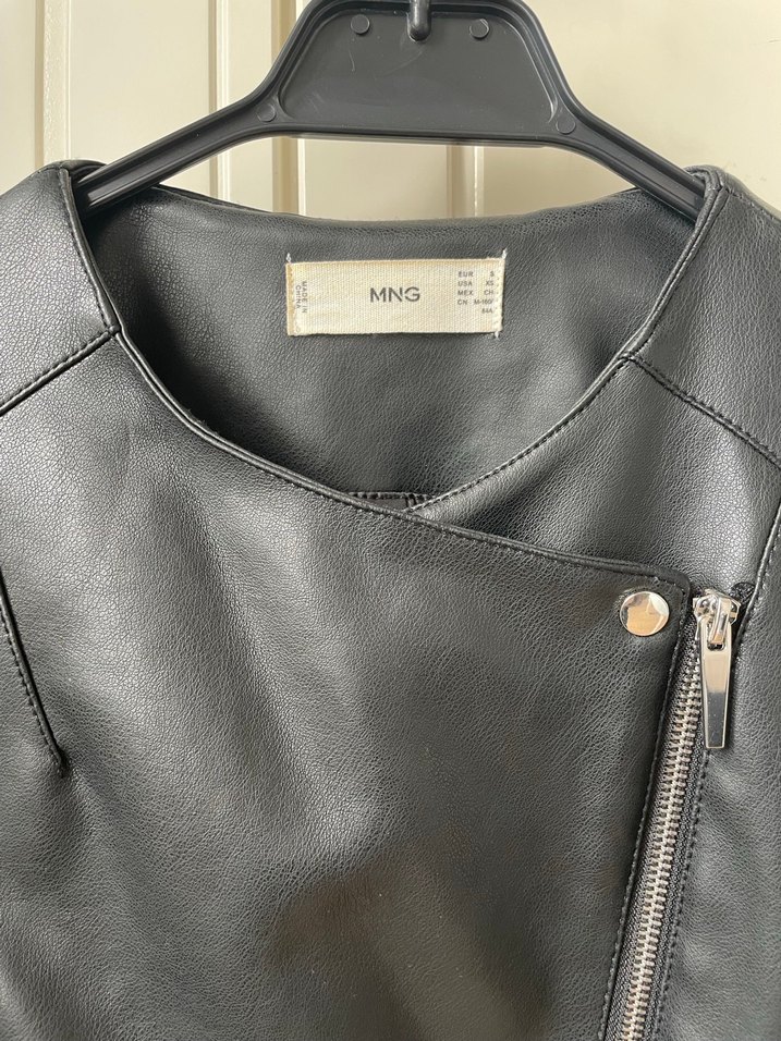 Siyah Deri Biker Ceket Fermuarlı - Görsel 4