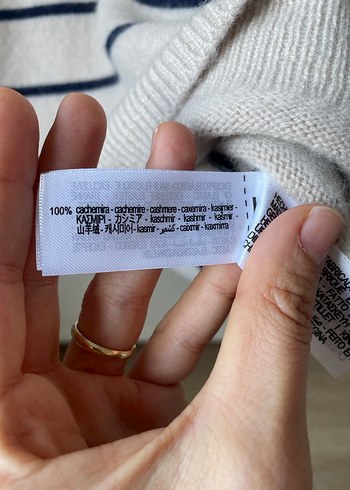 ZARA Bej Çizgili Kaşmir Kazak - Görsel 6