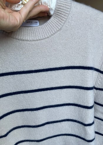 ZARA Bej Çizgili Kaşmir Kazak - Görsel 5