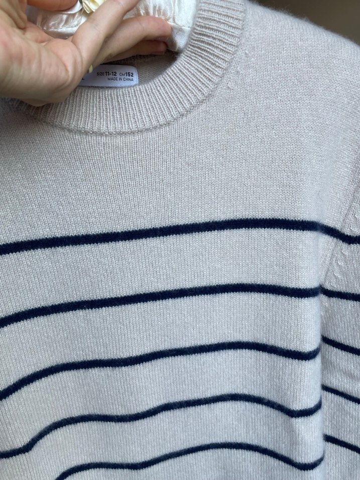 ZARA Bej Çizgili Kaşmir Kazak - Görsel 5