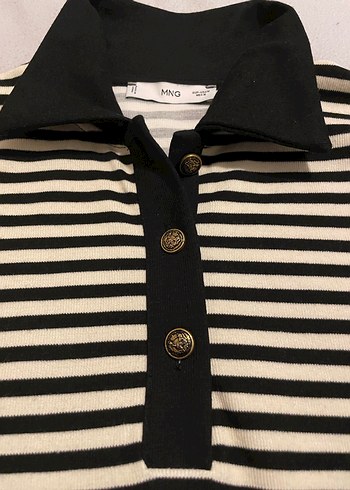 MANGO Siyah Çizgili Polo Yaka Uzun Kollu Tişört - Görsel 8