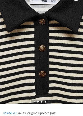 MANGO Siyah Çizgili Polo Yaka Uzun Kollu Tişört - Görsel 6