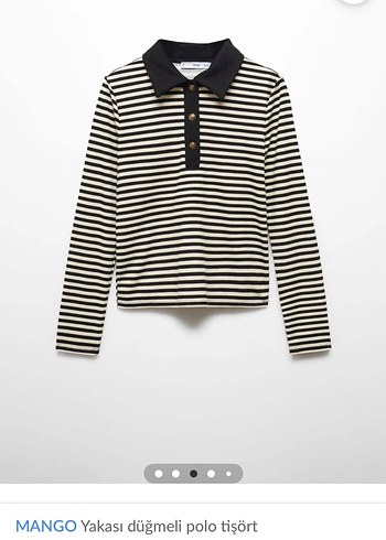 MANGO Siyah Çizgili Polo Yaka Uzun Kollu Tişört - Görsel 3