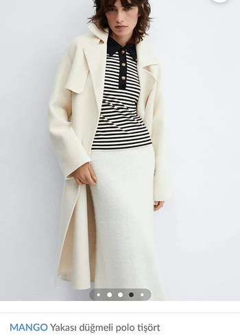 MANGO Siyah Çizgili Polo Yaka Uzun Kollu Tişört - Görsel 4