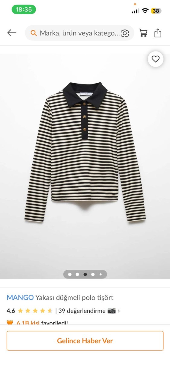 MANGO Siyah Çizgili Polo Yaka Uzun Kollu Tişört - Görsel 3