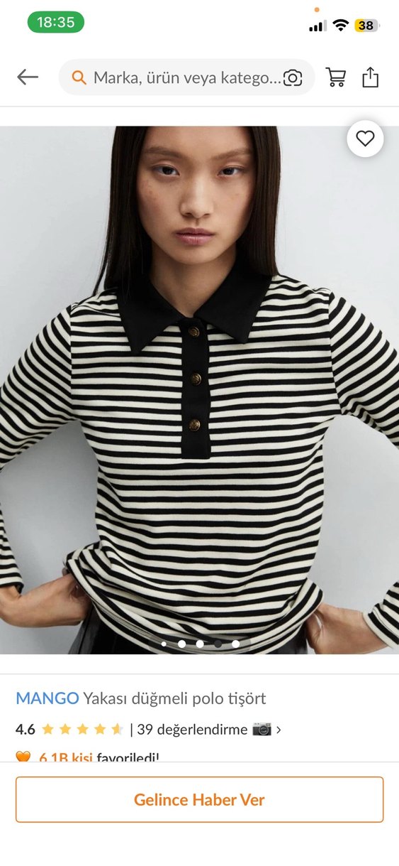 MANGO Siyah Çizgili Polo Yaka Uzun Kollu Tişört - Görsel 5